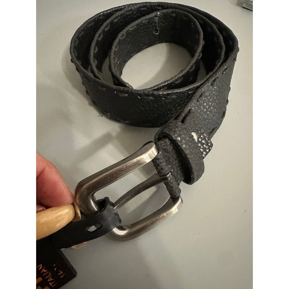 Fionte Italian Leather Belt Black Whipstitch Pebble Grain 34-36 Style 85278